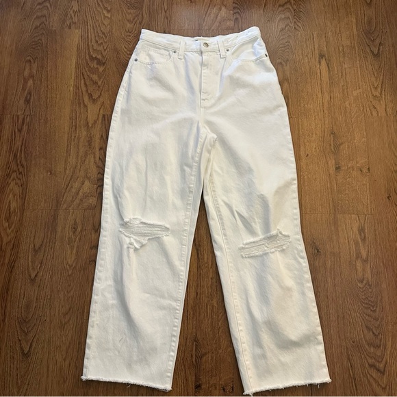 Madewell White Distressed Straight Leg Jeans size 28 T Baggy raw hem FLAW cotton - Picture 3 of 13